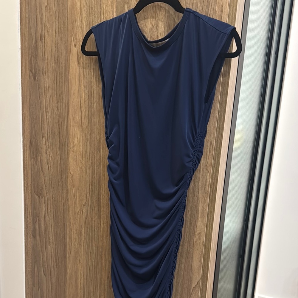 Elegant Navy Blue Ruched Dress